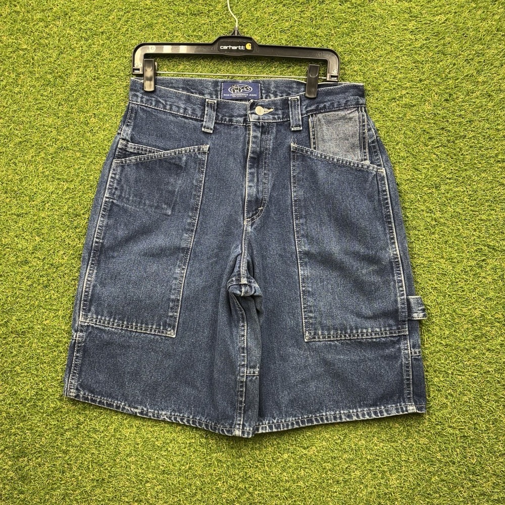 Vintage Lee Pipes Cargo Shorts Mens 30 Dark Wash Denim Jorts Skater Carpenter